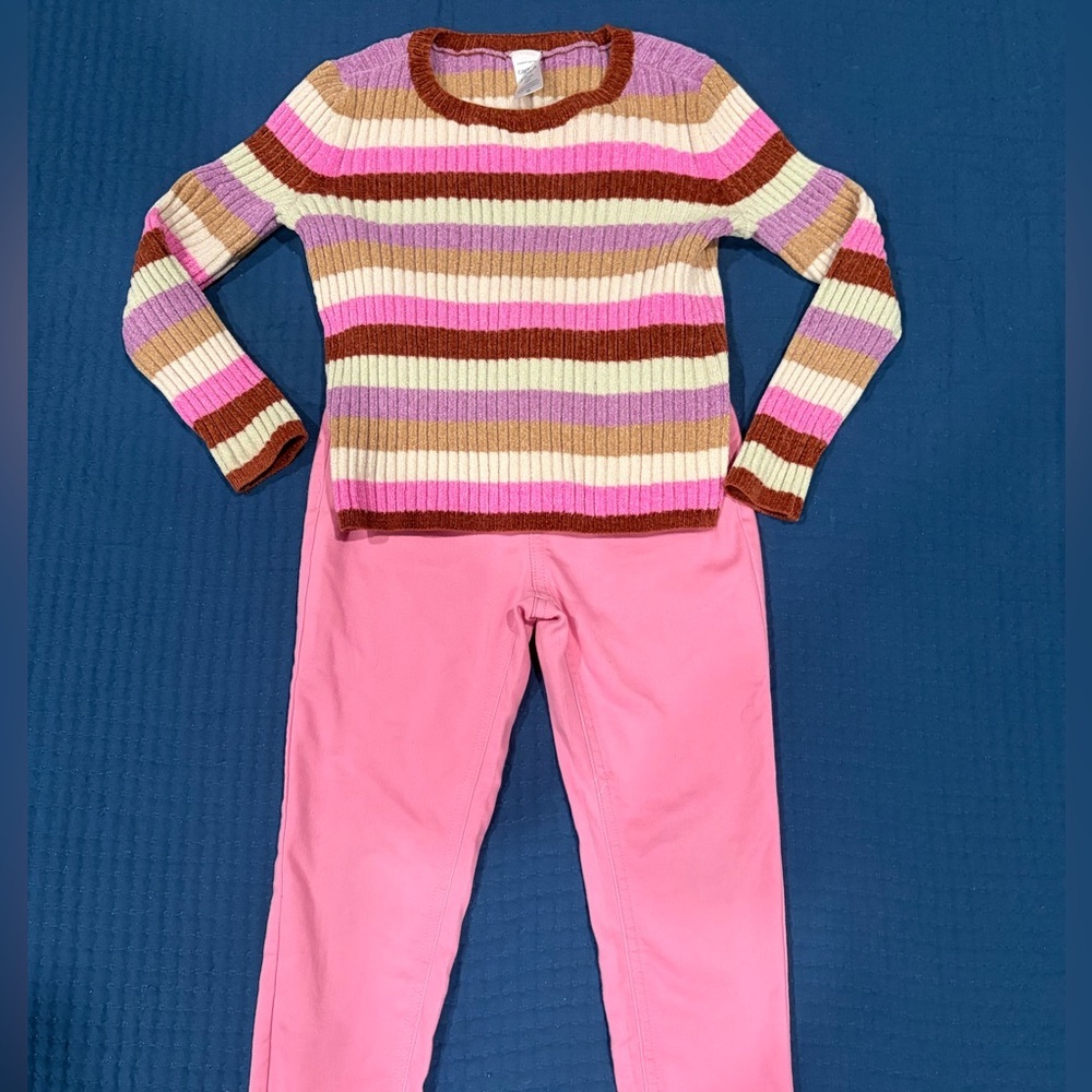 Pink striped long sleeve and pink leggings size 4T Good Condition